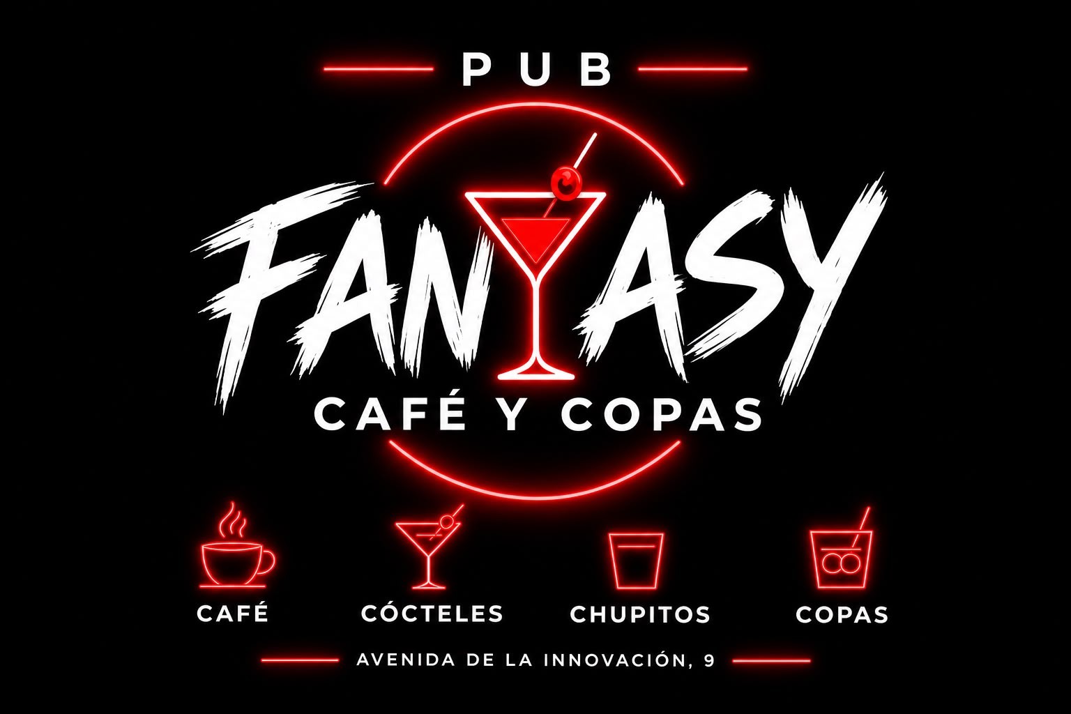 Logo original de Pub Fantasy Café y Copas: café, cócteles, chupitos y copas.