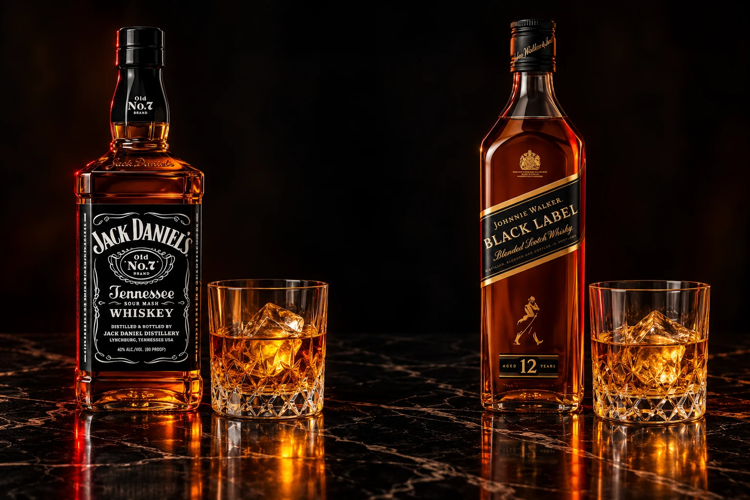 Botella de Jack Daniel’s junto a un vaso con su bebida. Imagen ilustrativa.